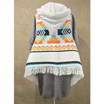 Poncho ekwadorskie - kamizelka ze 100% wełny owczej w odcieniu biało pomarańczowym .